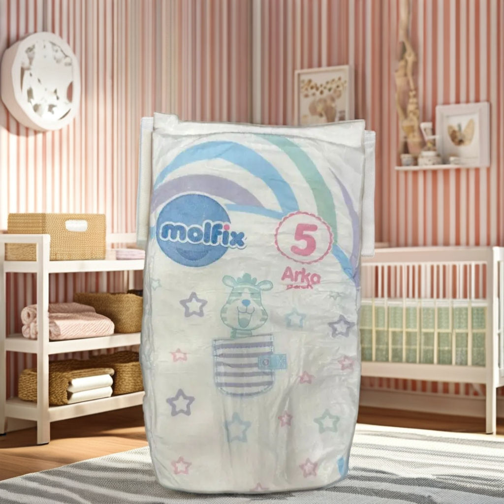 Molfix Bebem Natural Cotton Baby Diapers with Leak Guard Printed Design Full Elastic Side Tapes